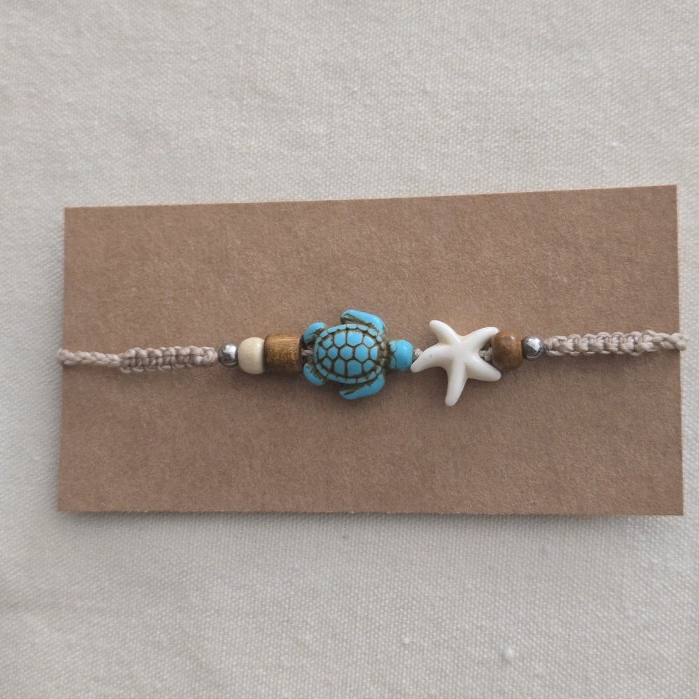 New Handmade Turquoise Turtle and Starfish Bracelet